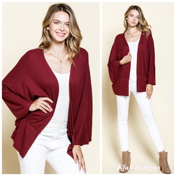 LAST! Knit Dolman Bell Sleeve Burgundy Open Cardigan! - Picture 2 of 5
